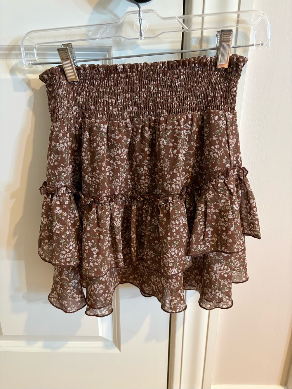 Altar'd State Brown Floral Ruffle Mini Skirt